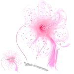 Giantree Fascinator Hat for Women and Girls, Tea Party Mesh Flower Feathers Kentucky Derby Hats for Cocktail Party Tea Wedding (DE/NL/SE/PL, Alphanumeric, One Size, Pink)