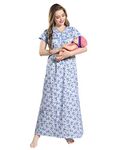 AV2 Women's Cotton Floral Maxi Nighty (1184CL_Blue_Large)