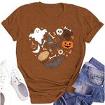 LINZEOO Womens Halloween Night Shirt Pumpkin & Ghost T-Shirt Halloween Party Shirts