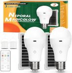 Neporal MagicGlow Rechargeable Solar Light Bulbs with Remote, USB+Solar Rechargeable Bulbs,3 Colors Shift + Dimmable Battery Light Bulb, A19 Emergency LED Light Bulbs, 15W, Up to 24 Hours, 2 Pack