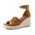 CUSHIONAIRE Women's Charlie Espadrille Wedge Sandal +Memory Foam and Wide Widths Available, Whiskey Burnished, 7