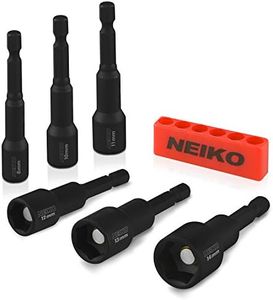 NEIKO 10191A Magnetic Nut Driver Set, 6 Piece Impact Nut Driver Set, MM, 8 to 14mm, 2-9/16” Long Nut Driver Bit Set for Impact Drill, Cr-V Metric