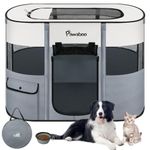 Dog Playpen, Portable Pet Playpen Cat PlayPen, 600D Oxford Dog Kennel Tent Crate, Waterproof&Breathable, Indoor Outdoor Travel Camping Use for Medium/Large Breed with Carrying Case+Folding Bowl,M,Gray