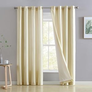 HLC.ME Jefferson Faux Silk Semi Sheer Light Filtering Microfiber Lined Grommet Lightweight Window Curtains Drapery for Bedroom, Dining Room & Living Room, 2 Panels (54 x 84 Inch, Beige)