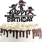 ZHUOWEISM 1 PCS Ninja Happy Birthday Cake Topper Black Glitter Martial Arts Karate Kung Fu Warriors Cake Pick Ninja Theme Baby Shower Kids Boys Girls Birthday Party Cake Decorations Supplies