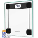 BEAUTURAL Digital Body Weight Bathroom Scale, Accurate Scales for Weighing with Backlit LCD, Tempered Glass, Highly Precision Machine, Auto Calibration, 180 kg / 400 lb, Body Tape