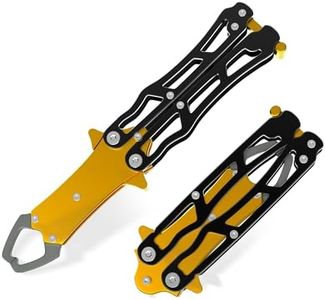 UEDGER Fish Lip Gripper Grabber Tool - Foldable Fishing Holder Tools, Portable Lightweight Aluminium Alloy Fishing Grip Pliers Hook Remover Accessories Gift for Men(Yellow-Black)