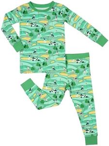 LollyBanks Toddler Pajamas, Long Sleeve Toddler Sleepers for Boys and Girls, Lightweight 95% Viscose and 5% Spandex, Snug Fit Two-Piece Pajama Set, Stretchy Baby Pajamas 3T (Golf Course Print)