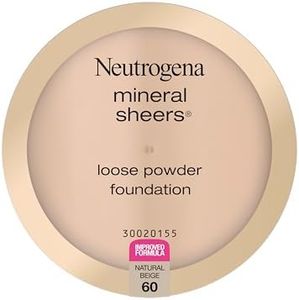 Neutrogena Mineral Sheers Lightweight Loose Powder Makeup Foundation with Vitamins A, C, & E, Sheer to Medium Buildable Coverage, Skin Tone Enhancer, Face Redness Reducer, Natural Beige 60,.19 oz