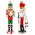 2 Pcs 35cm Wooden Christmas Nutcracker,Santa Claus Style Christmas Decoration Nutcracker,Red Green Festive Decorative Nutcracker Figures Puppet,Handmade Nutcracker Soldier Ornament for Home