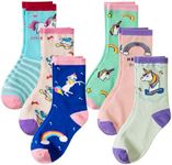 Girls Cotton Socks Novelty Funny Unicorn Cozy Crew Cute Socks for Kids Toddler Girls 6 Pairs, Unicorn a, 6-8 Years