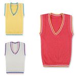 KNITCO Kids Unisex Sweater Vest Acrylic Woolen V-Neck Regular fit (Pack of 3) (Cream Yellow Rose, 3-4 Years)