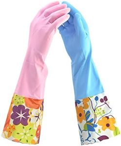 2 PAIRS Household Gloves Latex Free Cleaning Gloves with Soft Lining Long Cuff waterproof, Pink/Blue