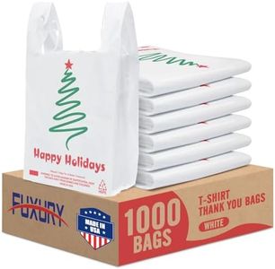 Fuxury 1000 Count - Happy Holiday Plastic T-shirt Bags with Handles (11.5" x 6.5" x 21"), Grocery, Take Out, To Go, Retail Shopping Bags in Bulk for Small Business