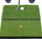 SAPLIZE Weighted Golf Hitting Mat, Foldable 2-in-1 Golf Practice Mat (1 Rubber Tee and 2 Golf Ball Markers with Magnetic Hat Clips Included), Ideal for Indoor & Outdoor Hitting and Chipping Training