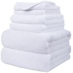 POLYTE Oversize, 60 x 30 in., Quick Dry Lint Free Microfiber Bath Towel Set, 6 Piece (White)