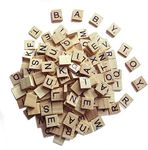 QMET 100pc Scrabble Letters for Crafts - Wood Scrabble Tiles-DIY Wood Gift Decoration - Making Alphabet Coasters and Scrabble Crossword Game