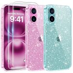 AROYI 3 in 1 Clear Glitter Case Compatible with iPhone 16 Case with 2 Tempered Glass Screen Protector, Soft Bumper Anti-Scratch Sparkle Bling Women Girls Phone Case for iPhone 16 6.1"