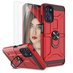 Motorola G 5G 2022 Cell Phone Case with HD Screen Protector, Built-in 360 Degree Rotate Ring Kickstand Support Magnetic Car Mount Holder Cover, Red