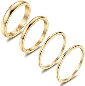 Diamday 14K 4 Pezzi Set di Anelli Sottili Knuckle Stacking Rings Anello Semplice da Donna Anelli Midi Band Impilabili alla Moda Femminile Comfort Fit Dimensione 14