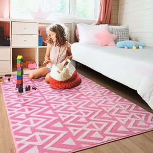 Unirea Geometric Shag Area Rugs for Bedroom Living Room, 4x6 Feet Machine Washable Small Rug Memory Foam Fluffy Carpet for Girls Kids Room Dorm Nursery Bedside Play Mat Accent Home Decor, Pink