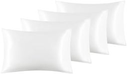 Bedsure Pillow Cases 4 Pack - Similar to Silk Pillowcase, Cooling Satin Pillowcase for Hair and Skin with Envelope Closure, Gifts for Women, Queen & Standard Size 50x75 cm, White