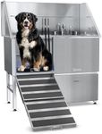 KANIS Professional Stainless Steel Dog Bathing Station - Dog Grooming Tub w/Ramp, Storage Drawer, Floor Grate & Faucet/Dog Bathtub for Large, Medium & Small Pets (50", Left RAMP - 1 Drawer)