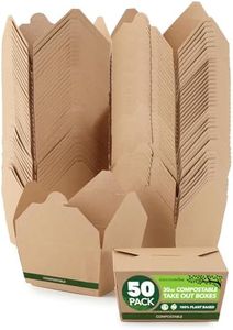 (Set of 50) 30oz Compostable Food Take Out Containers Disposable, Small Microwaveable Paper To Go Boxes, Grease Resistant Natural Kraft Cardboard Lunch Box, Takeout, Biodegradable, Eco-Friendly