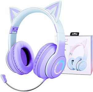 Casque Audio Enfant, Casque sans Fil Bluetooth Réglable avec Oreilles de Chat, Lumière LED et Microphone, Casque sans Fil et Filaire pour Enfants et Fille 2 3 4 5 6 7 8 9 10 Ans