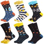 RedMaple Mens Colorful Dress Socks - Funky Pattern Socks Novelty Smart Design Cotton Casual Calf Socks 6 Pairs, UK6-11.5, Space Series