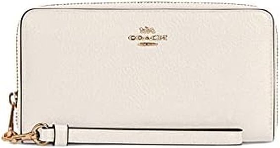 COACH Portafoglio Donna Lungo Zip Around in Pelle Ciottolata, Gesso., Zip lunga intorno