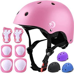 Kids Bike Helmet Set with Knee Pads Elbow Pads Wrist Guards,Adjustable Helmet for Toddler Kids&Youth,3~8yrs Girl Boy Kids Protective Gear Set Bicycle Helmet Roller Skate