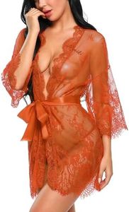 Avidlove white lace robes for women Women's Lace Kimono Robe Babydoll Lingerie Mesh Nightgown White XL