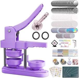 58mm (2.25 in) Installation-Free DIY Button Maker Machine, Button Badge Press with 100pcs Supplies + Circle Cutter + Protection Set & Button Maker Color Film (Purple, 2.25 inch / 58mm)