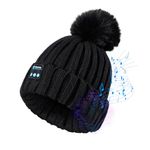 Quauli Beanies for Women Knitted Bluetooth Beanie Hat, Musical Knitted Cap with Headphone, Winter Warm Thick Snow Cap (Black)