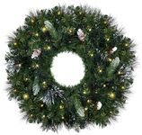 Papyrus 24" Pre-Lit Carolina Pine Artificial Wreath, Pine Cones, Warm White Light, Battery Powered, Indoor/Outdoor