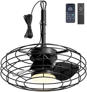 Coolbull Outdoor Ceiling Fans with Light for Patios, 20'' Wet Rated Gazebo Fan Remote&APP Control, Dimmable Hanging Fan with Plug in Cord for Pergola, Black