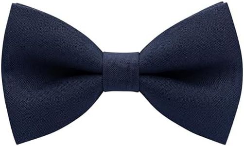 BOW TIE HOUSE Men's Classic Pre-Tied Bow Tie Formal Solid Tuxedo (Large, Navy Blue)