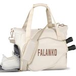 FALANKO Pickleball Bag,Pickleball Paddle Bag for Women Men,Pickleball Tote Bag with Shoe Compartment for gym, travel, Whitenew, 14 inch