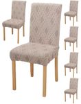 Styleys Elastic Chair Cover Stretch Removable Washable Short Jacquard Dining Chair Cover Protector Seat Slipcover (Pack of 6, Taupe, JCMC36)