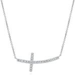 BERRICLE Sterling Silver Sideways Cross Cubic Zirconia CZ Fashion Pendant Necklace for Women, Rhodium Plated