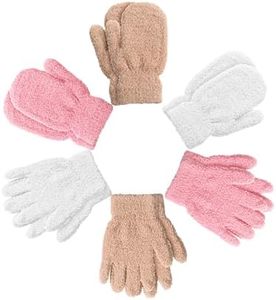 SATINIOR 6 Pairs Toddler Knitted Gloves Kids Winter Warm Stretchy Mittens Soft Lightweight Mittens for Boys and Girls (White, Pink, Brown,for 1-3 Years Old)