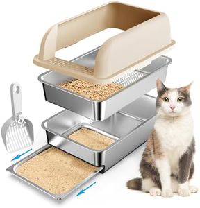 23.6"x16"x12" Stainless Steel Sifting Litter Box with Lid, XL Sifting Litter Box for Pine Pellets Less Tracking, High Sides Metal Litter Tray with Removable Drawer Pan, Anti-Leakage, Easy Cleaning