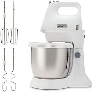 Kenwood Chefette Lite Hand Mixer HMP34.A0WH, Stand Mixer All-in-One, 3L Stainless Steel Bowl, 5 Variable Speed + Pulse, 450W, White