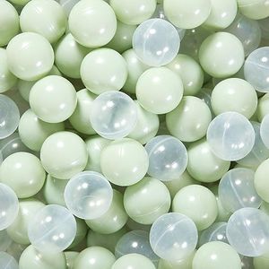 GUESVOT Green Ball Pit Balls - Crush Proof Plastic Balls for Ball Pit Pack of 100pcs Set for Toddlers Ball Pool Playtent Tunnels with Reusable Storage Bag - 2.16 Inch (Pear Green+Transparent)