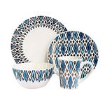 American Atelier 6614-16D Blue/Gold Diamond Metallic 16 Piece Round Dinnerware Set, Stoneware