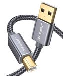 JSAUX USB Printer Cable 2M, USB 2.0 A Male to B Male Nylon Braided Gold Plated Printer Scanner Cord Compatible for Canon, Epson, HP, Lexmark, Dell, Xerox, Samsung etc and other USB B devices-Grey