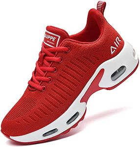 QAUPPE Womens Fashion Lightweight Air Sports Walking Sneakers Breathable Gym Jogging Running Tennis Shoes US 5.5-11 B(M)…, Red, 5.5