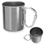 Stainless Steel Camping Mug with Handle - 13.5 oz Coffee Camping Mug with Carabiner Handle Portable Backpack Outdoor Hiking Cup Lightweight Camping Gear for Men Backpacking Mug Hiking Coffee Mug Сup