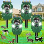 Ultrasonic Animal Repeller Outdoor,Cat Repellent & Deterrent with PIR Sensor & Flashing Light,Solar Powered Deer Repellent Device for Squirrels,Raccoons,Skunks,Rabbits,and Dog,IP65 Waterproof - 4 Pack